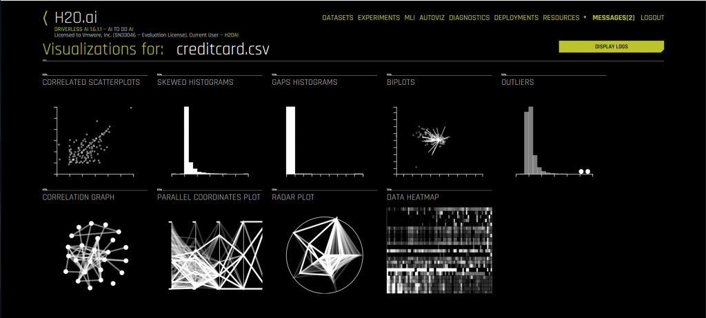 h2o visualisation credit card  