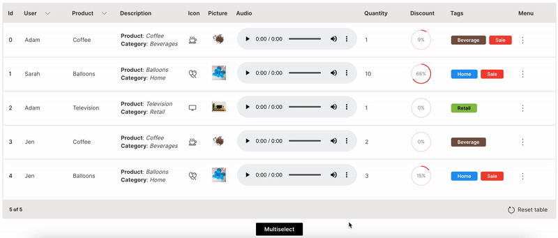 wave table mutiselect 