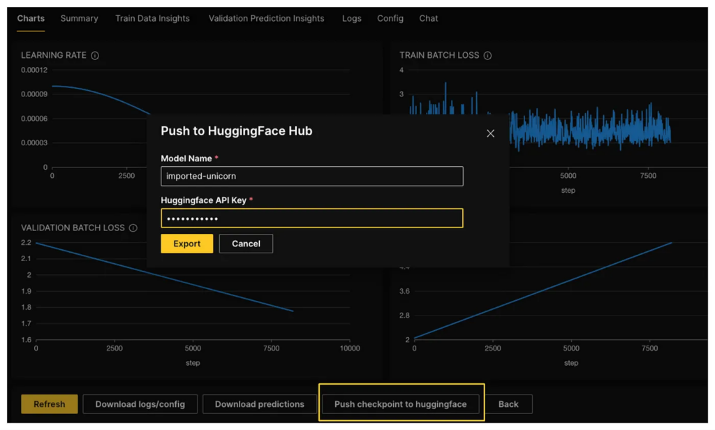 exporting to hugging face 