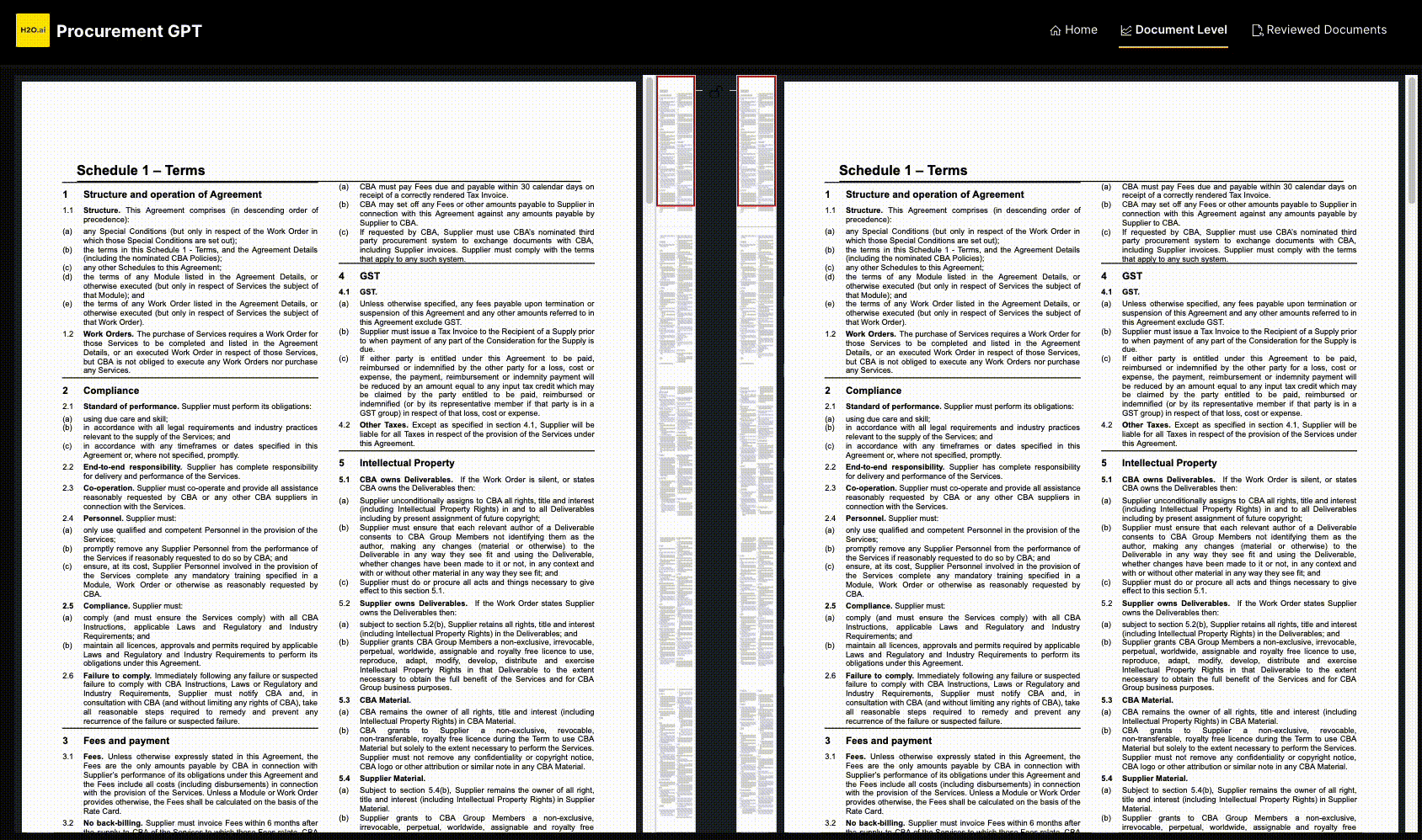 A gif of procurement GPT, the user is demonstrating procurement GPT's break requirement feature