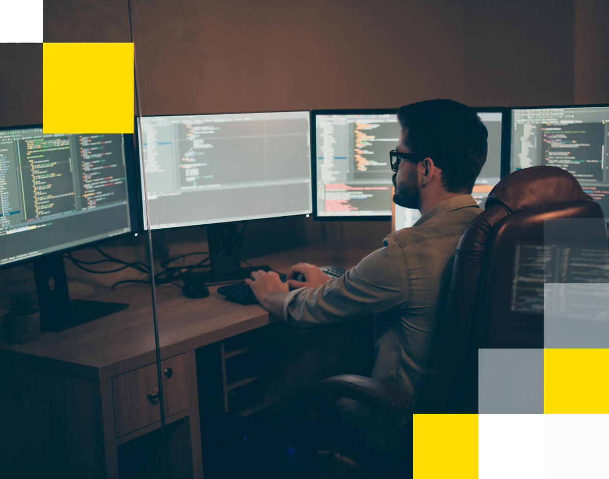 Devops engineer sitting at desk with IDE open